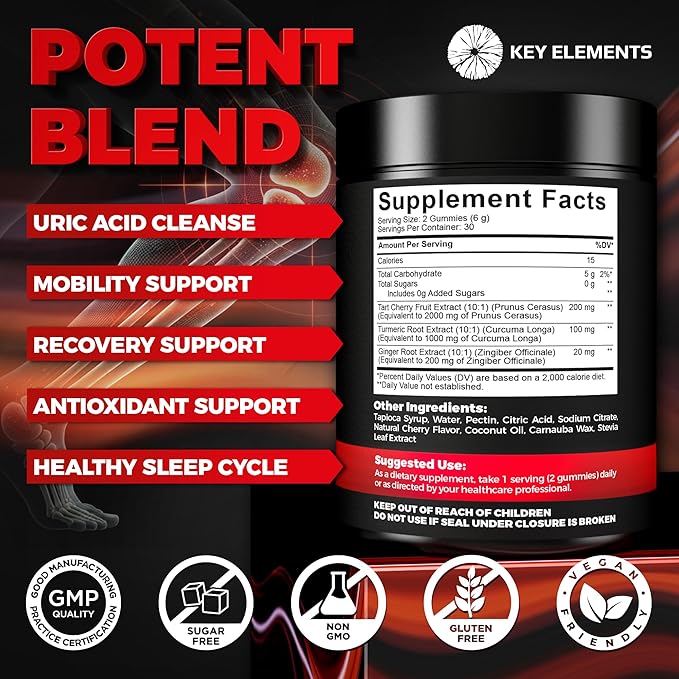 [Ultra Strength] Tart Cherry Gummies Extract with Turmeric & Ginger - Natural Tart Cherry Supplement for Uric Acid Cleanse Support & Recovery Gummies
