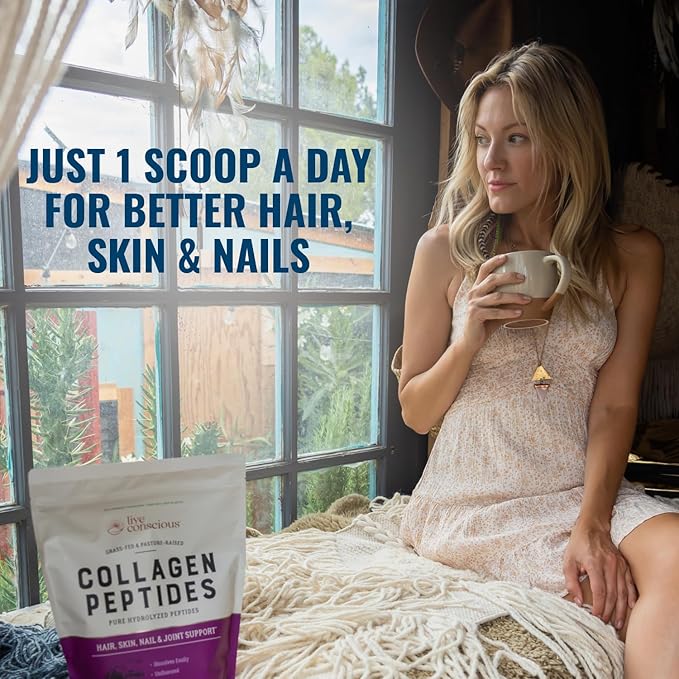 Collagen Peptides Powder - Naturally-Sourced Hydrolyzed Collagen Powder - Hair, Skin, Nail, and Joint Support - Type I & III Grass-Fed Collagen Supplements for Women and Men - 41 Servings - 16oz