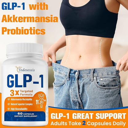 GLP-1 Supplement for Women, Natural GLP-1 Support, 3X Targeted Formula, GLP1 with Akkermansia Probiotic, Berberine HCI & Chicory Inulin, for Metabolism, Digestive & Gut Health - Vegan, 60 Capsules