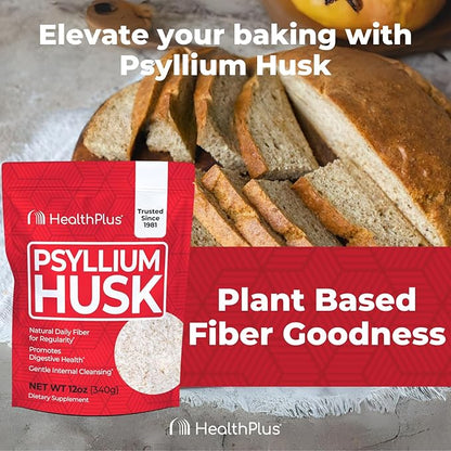 Health Plus, Psyllium Husk, 24 oz, 96 Servings - Natural Detox, Daily Dietary Fiber Supplement, Constipation Relief, Gentle Gut Cleanse, Keto Baking