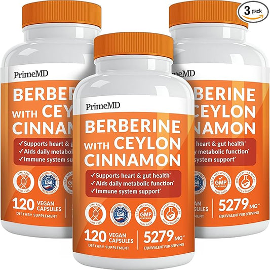 21-in-1 Berberine Supplement with Ceylon Cinnamon with Chromium, Bitter Melon and Green Tea Extract and Black Pepper Extract 5X for Energy & Metabolism Support with 5279 mg (120 ct, Pack of 3)