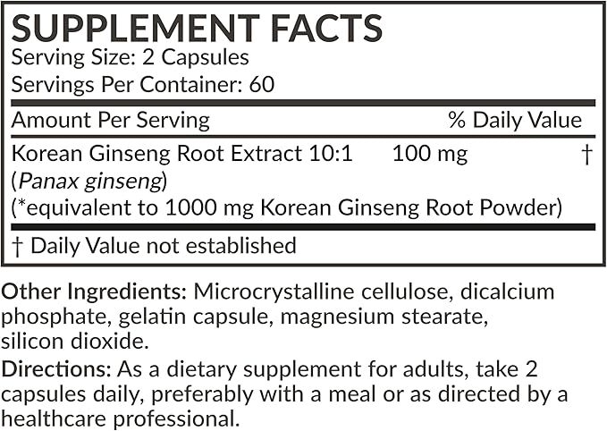 Futurebiotics Korean Panax Ginseng Energy, Memory & Brain Health Support, Non-GMO, 120 Capsules