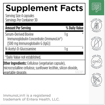Designs for Health IgGI Shield - Gut Health & Immune Support Powder with Dairy-Free ImmunoLin Immunoglobulin and NAG - Help Bind & Remove Toxins and Fortify the Intestinal Barrier (120 Capsules)