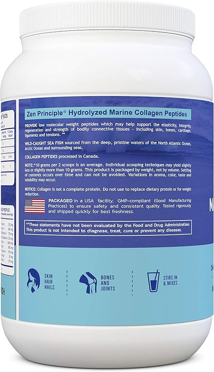 Zen Principle Marine Collagen Peptides Powder 3 lb. Wild-Caught Fish, Non-GMO. Supports Healthy Skin, Hair, Joints, and Bones. Hydrolyzed Type 1 & 3 Protein. Amino Acids, Unflavored, Easy to Mix.