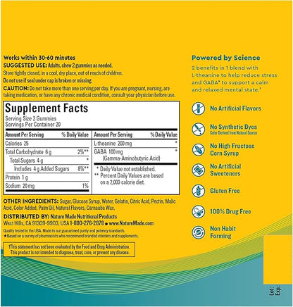 Nature Made Wellblends Stress Relief Gummies, L theanine 200mg to Help Reduce Stress, with GABA 100mg, Same Day Stress Support, 40 Strawberry Flavor Gummies