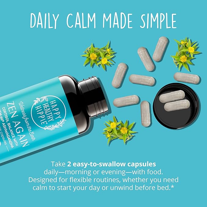 Zen Again Cortisol Supplements for Women with Ashwagandha KSM-66 | 11-in-1 Cortisol Manager | Natural Stress Support Supplement with L-Theanine, Rhodiola & Magnesium | Vegan, Non-GMO, 60 Caps