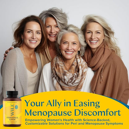 WILE Menopause and Perimenopause Supplements for Women with Ashwagandha - Menopausal Symptoms Relief for Stress, Hot Flashes, Night Sweats - Healthy Sleep & Hormone Balance Support, Vegan, 30 Servings