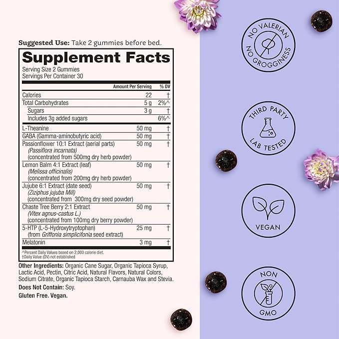 Winged Wellness Sleepyhead Natural Sleep Gummies for Women - Prime Sleep Support Aid for Adults with 3mg Melatonin, L-Theanine, 5-HTP - Blueberry Lavender Flavored - 30 Servings