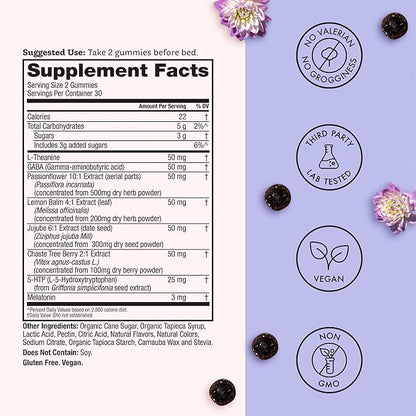 Winged Wellness Sleepyhead Natural Sleep Gummies for Women - Prime Sleep Support Aid for Adults with 3mg Melatonin, L-Theanine, 5-HTP - Blueberry Lavender Flavored - 30 Servings