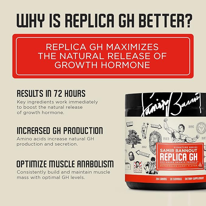 Replica Gh – Muscle Building GH Boosting Powder – Hormone Optimizer & Muscle Growth Dietary Supplement – Exclusive OSL Mr. Olympia Samir Bannout Collaboration – Peach Lemonade Flavor – 20 Servings