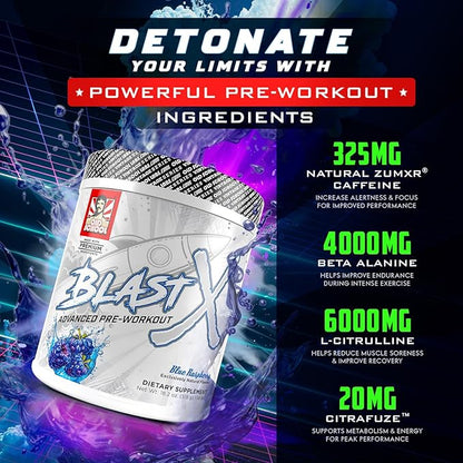 Blast X Advanced Pre Workout Powder, Intense Energy Booster Preworkout for Men & Women, Natural Caffeine + ZumXR®, Beta Alanine, Citrafuze™, L-Citrulline & Taurine for Strength, Focus & Endurance