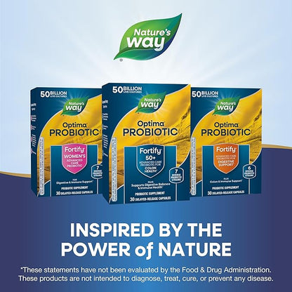 Nature's Way Fortify Optima Probiotic for Adults 50+, 50 Billion Live Cultures, Supports Digestive Balance, Colon & Immune Health*, No Refrigeration Needed, 30 Capsules (Packaging May Vary)