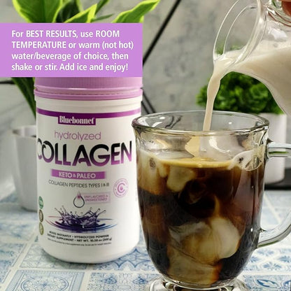 BlueBonnet Nutrition Hydrolyzed Collagen Powder, Supports Hair, Skin, and Nails*, Soy-Free, Gluten-Free, Non-GMO, Grass-fed Cows, Pasture Raised, 10.58 oz, 25 Servings, Unflavored, Unsweetened
