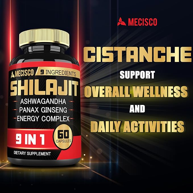 Shilajit Supplement with Ashwagandha Root, Panax Ginseng, L-Arginine, Chaga & More - Shilajit Pure Himalayan Organic - Immune System, Energy Production, Stamina & Comfortable Mood - 60 Capsules