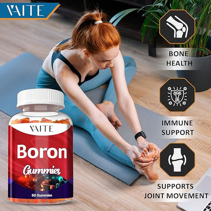 Boron Supplement for Men & Women – 10mg Gummies – Vegan, Non-GMO, Gluten-Free – Supports Bone Strength, Joint Flexibility & Immune System – Essential Mineral for Bone Density – 60 Chewables