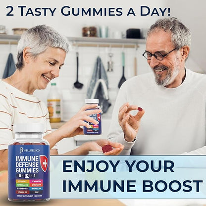 8 in 1 Immune Defense Booster Supplement Gummies with Astragalus Root, Vitamin C and Zinc, Vitamin D3, Elderberry and Quercetin (2 Pack)