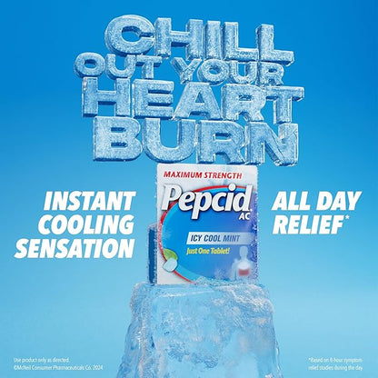 Pepcid AC Maximum Strength Heartburn Relief Tablets, OTC Medicine Prevents & Relieves Heartburn Due to Acid Indigestion & Sour Stomach, 20mg Famotidine Acid Reducer, ICY Cool Mint, 40 ct
