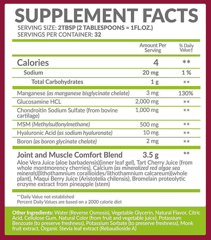 Bio Naturals Liquid Glucosamine Chondroitin MSM Pharmaceutical Grade Supplement with Hyaluronic Acid – Maximum Strength Joint Support - 32 fl oz