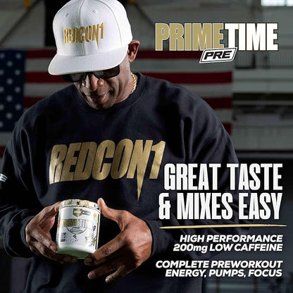 REDCON1 Low Caffeine Pre Workout Powder for Men & Women - Coach Prime Time Pre - with Beta Alanine - Prime Time Punch (20 Servings)
