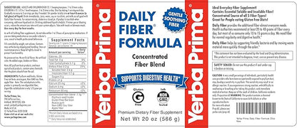 Yerba Prima Daily Fiber Formula - 20 oz Powder - Unflavored, Concentrated Blend of Soluble/Insoluble, Psyllium Seed Husks, Acacia Gum, Apple Fiber for Bulk - Dietary Bulking Supplement - Regularity