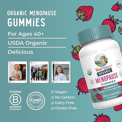 Organic Menopause Gummies by MaryRuth's | Menopause Supplements for Women | Mood Support | Hot Flash Relief | Maca Root | Black Cohosh | USDA Organic | Non-GMO | Vegan | 30 Servings