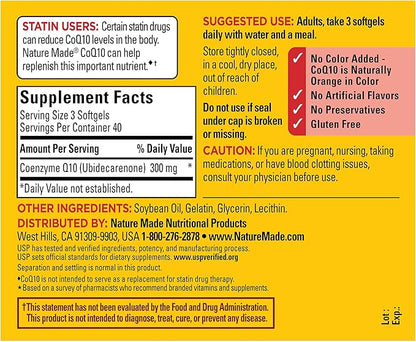 Nature Made CoQ10 300mg per 3 Softgels, Heart Health & Antioxidant Support, 120 Softgels, 40 Day Supply