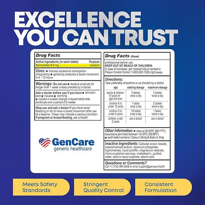 GenCare Senna Laxative 300 Tablets Senna 8.6mg Tablets with Natural Sennosides | Laxatives for Constipation, Bloating, Gas & Irregularity Relief. Safe & Effective | Generic for Senokot