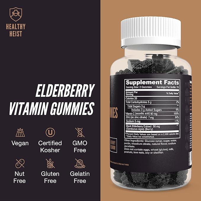 Sambucus Black Elderberry Gummies with Zinc and Vitamin C, 140 Gummies, Chewable Immune Support for Adults and Kids, Non GMO, Kosher, Pectin, Vegan, Delicious Berry Flavor
