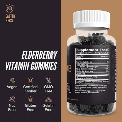 Sambucus Black Elderberry Gummies with Zinc and Vitamin C, 140 Gummies, Chewable Immune Support for Adults and Kids, Non GMO, Kosher, Pectin, Vegan, Delicious Berry Flavor