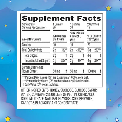 Zarbee's Gentle Bedtime Gummies for Kids - Melatonin-Free Blend of Natural Honey, Raspberry Lemon, and Chamomile Helps Children Unwind and Relax to Prepare for Sleep, 30ct