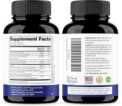 Sandhu's Thyroid Support Complex with Selenium, Zinc, Iodine, L Tyrosine, Ashwagandha | Pure Health Supplement for Women & Men |70 Count, 35 Days Supply