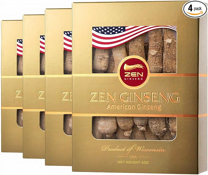 4 Boxes American Ginseng Root — Super Long Jumbo Wisconsin Ginseng (4oz/Box) Performance & Mental Health for Men & Women