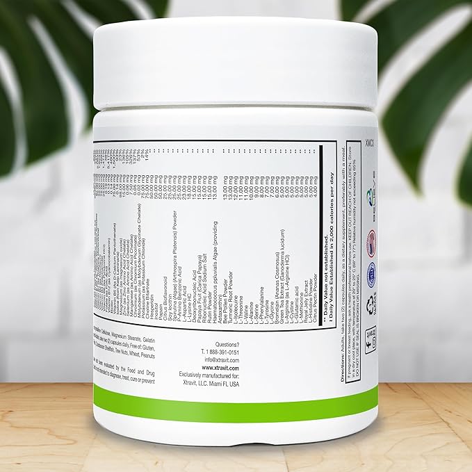 Vitamins Plus Supplement - Natural Daily Men’s & Women’s Multivitamin with Iron, Minerals, Digestive Enzymes, & Antioxidants for Energy, Brain, & Digestive Support - No Fillers, 60 Capsules