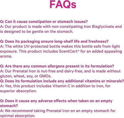 Pink Stork Prenatal Iron Supplement for Women - 18 mg Non-Constipating Iron & Vitamin C for Pregnancy, Postpartum, & Breastfeeding - Focus, Fatigue, & Blood Cell Production - 2 Month Supply