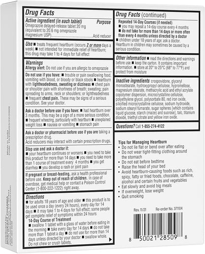 | Omeprazole 20mg | Heartburn Relief Medicine | Delayed Release Acid Reducer Tablet | Antacid Tablets for Acid Reflux | 42 Count | 2-Pack