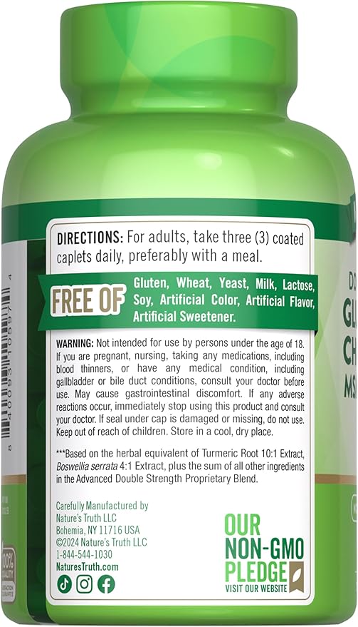 Nature's Truth Glucosamine Chondroitin MSM Complex | 90 Caplets | with Turmeric | Double Strength | Non-GMO & Gluten Free Supplement