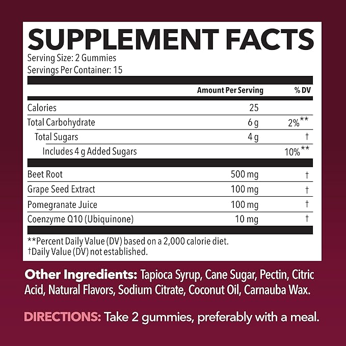 Beet Root Gummies with COQ10 & Pomegranate - Nitric Oxide Supplement for Men and Women - Beetroot for Endurance, Performance, Recovery - Vegan, Non-GMO, Gluten Free - Mixed Berry Flavor, 30 Count
