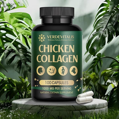 Chicken Collagen Capsules - Type II Collagen Nutritional Supplement for Joint, Skin & Bone Support-Non-GMO, Anti-Aging Supplements with Hydrolyzed Collagen Peptides - 100 Capsules