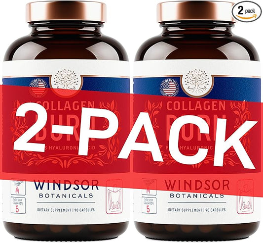 Thermogenic Multi Collagen Burn Capsules - Hydrating Hyaluronic Acid, Marine Collagen Supplements for Women and Men & Vitamin C - Hydrolyzed Collagen Complex 5 Types- 2-Pack, 180 Pills