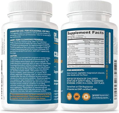 Dr. Tobias Colon 14 Day Cleanse, Advanced Gut Cleanse Detox for Women & Men with Cascara Sagrada, Psyllium Husk, Senna Leaf & Probiotics, Non-GMO Colon Cleanse, 28 Capsules 1-2 Daily