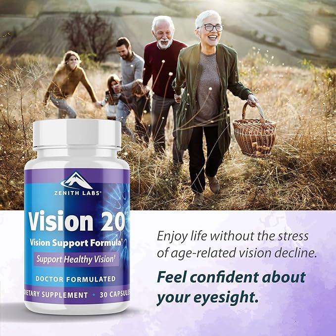 Zenith Labs Vision 20 Eye Vitamins - Lutein, Zeaxanthin, and Bilberry Extract - Supports Eye Strain, and Eye Health - Carotenoid Blend, 3 Pack
