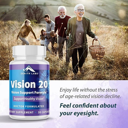Zenith Labs Vision 20 Eye Vitamins - Lutein, Zeaxanthin, and Bilberry Extract - Supports Eye Strain, and Eye Health - Carotenoid Blend, 3 Pack