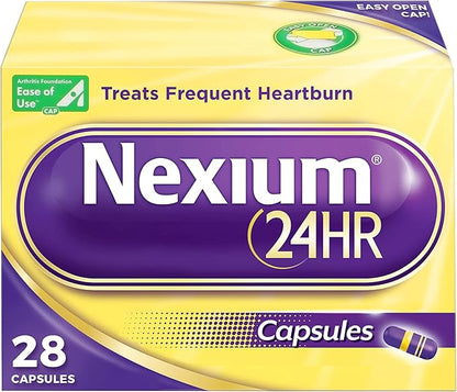 Nexium 24HR Acid Reducer Heartburn Relief Capsules for All-Day and All-Night Protection from Frequent Heartburn, Heartburn Medicine with Esomeprazole Magnesium - 28 Count