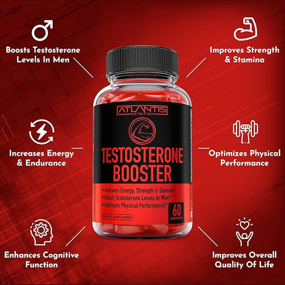Atlantis Nutrition Testosterone Booster Gummies For Men - Enhances Strength & Stamina - Optimizes Performance & Male Enhancement - Made With Tribulus, Horny Goat Weed, Maca Root | 2-Pack (120 Gummies)