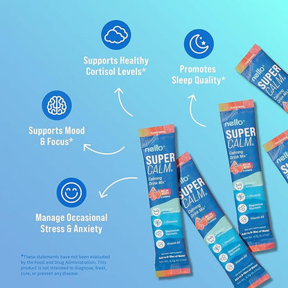 Supercalm Drink Mix - Ashwagandha KSM 66, Magnesium Glycinate & L-Theanine Supplement - Ashwagandha Root Extract - Focus and Relaxation Support (20 Travel Packets) - Melon Berry