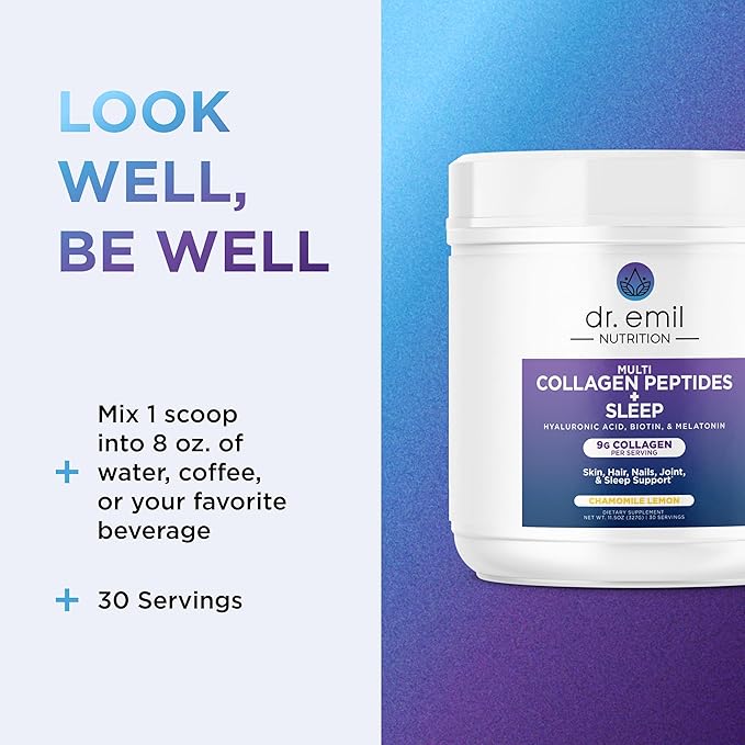 DR. EMIL NUTRITION Collagen Peptides Powder Plus Sleep Support - Collagen Powder for Women with 5-HTP, Melatonin & L-Theanine - Collagen Supplements with Biotin for Hair, Skin & Nails