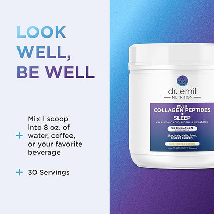 DR. EMIL NUTRITION Collagen Peptides Powder Plus Sleep Support - Collagen Powder for Women with 5-HTP, Melatonin & L-Theanine - Collagen Supplements with Biotin for Hair, Skin & Nails