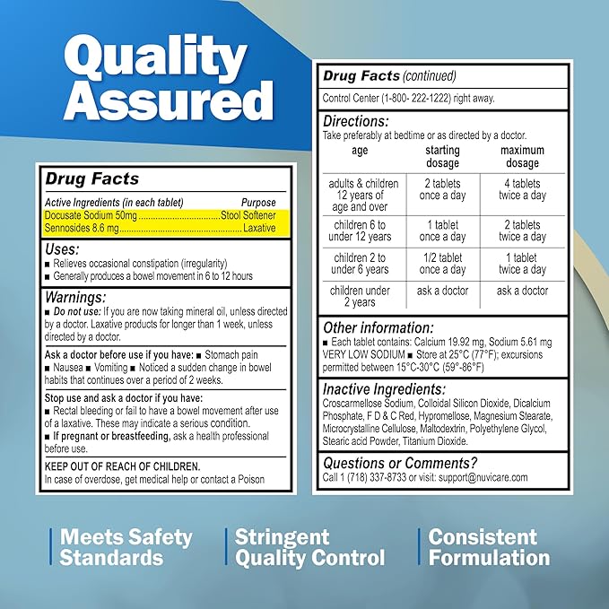 Senna Plus Laxative Stool Softener - Docusate Sodium (50mg) Stool Softener with Stimulant Laxative Sennosides (8.6mg) - Compare to Senokot-S for Occasional Constipation Relief* (100 Tablets)