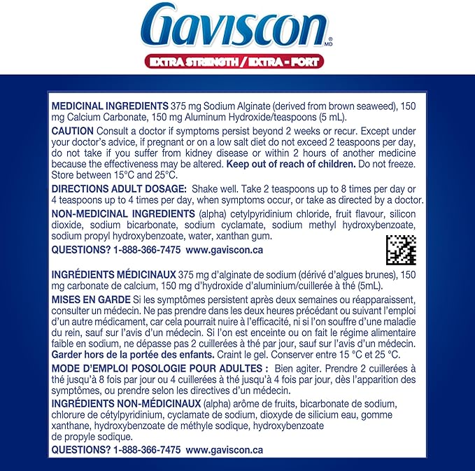 Gaviscon Gaviscon Extra Strength Liquid Fruit | Long-Lasting Acid Reflux and Heartburn Relief | 340ml 1 Count