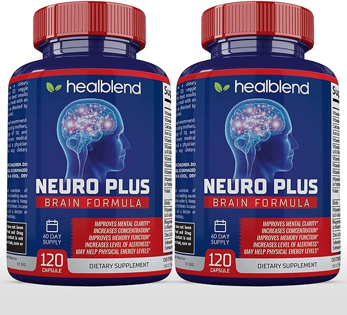 healblend Neuro Plus Brain & Focus Formula - Brain Booster Supplement, Supports Mental Clarity & Focus - Enhances Concentration & Mental Energy – 120 Capsules (2 Pack)